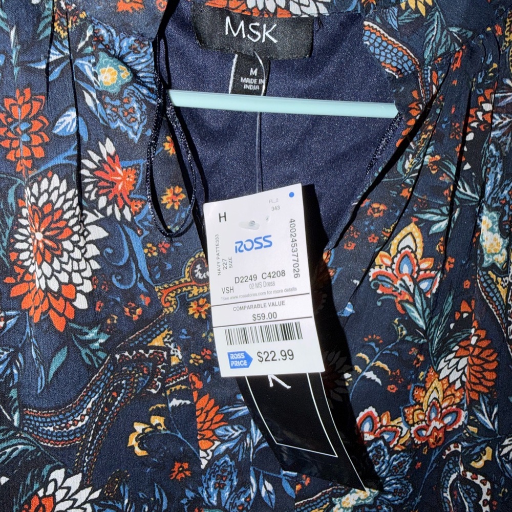 MSK Navy Floral Long Sleeve Dress - Picture 2 of 2